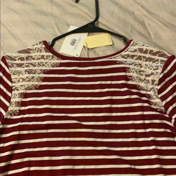 Red and white striped top with lace accent. - Picture 6 of 6